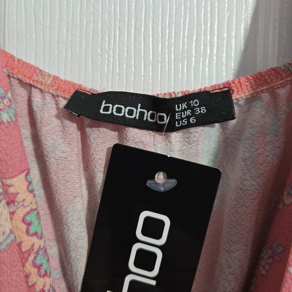 BooHoo Women 6 Paisley Print Wrap Strappy Wide Leg Jumpsuit NWT - Picture 10 of 16